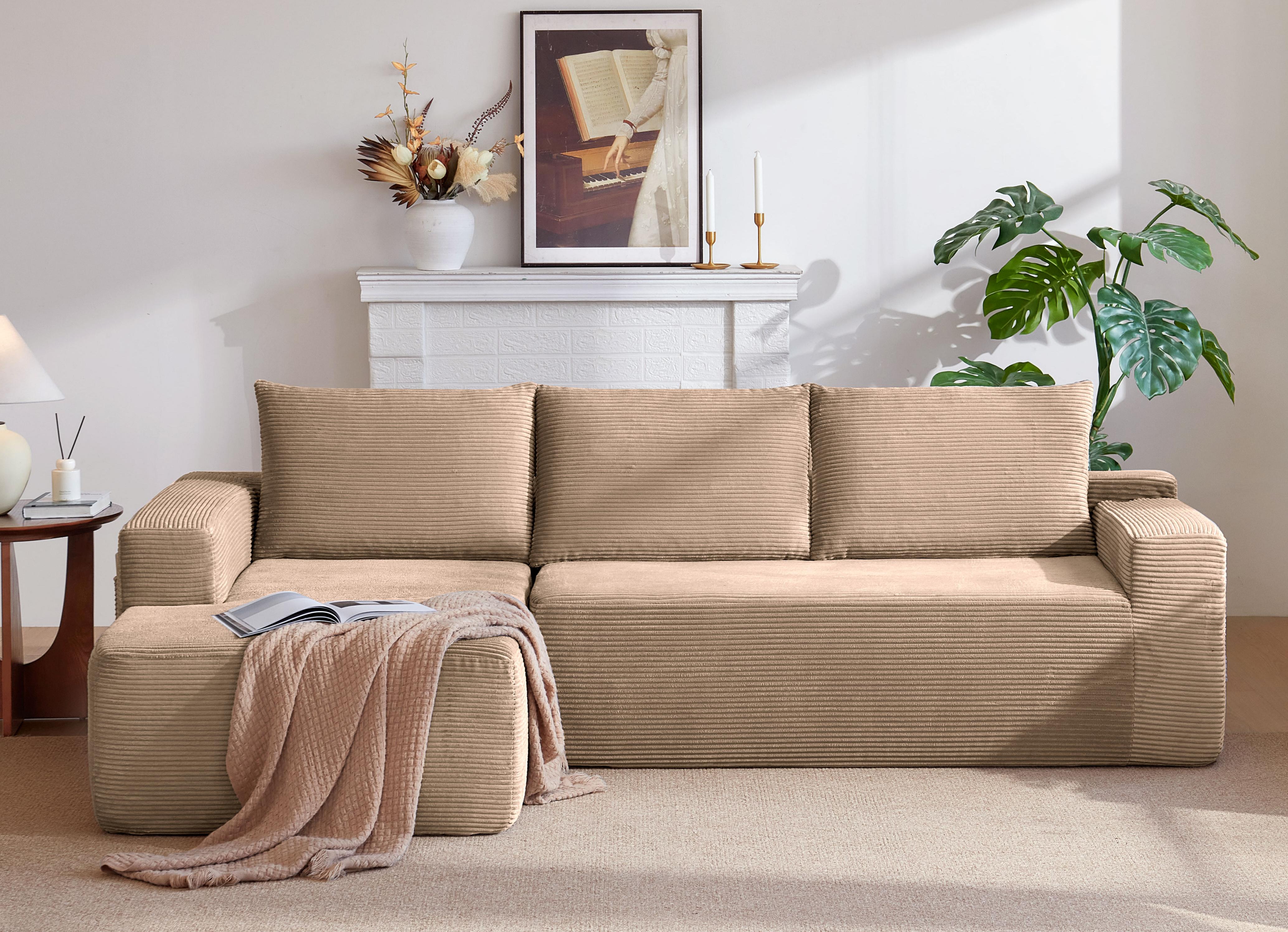 Cloud Sectional Couch L-shape Chaise Modular Sofa Corduroy Camel_voghion.com
